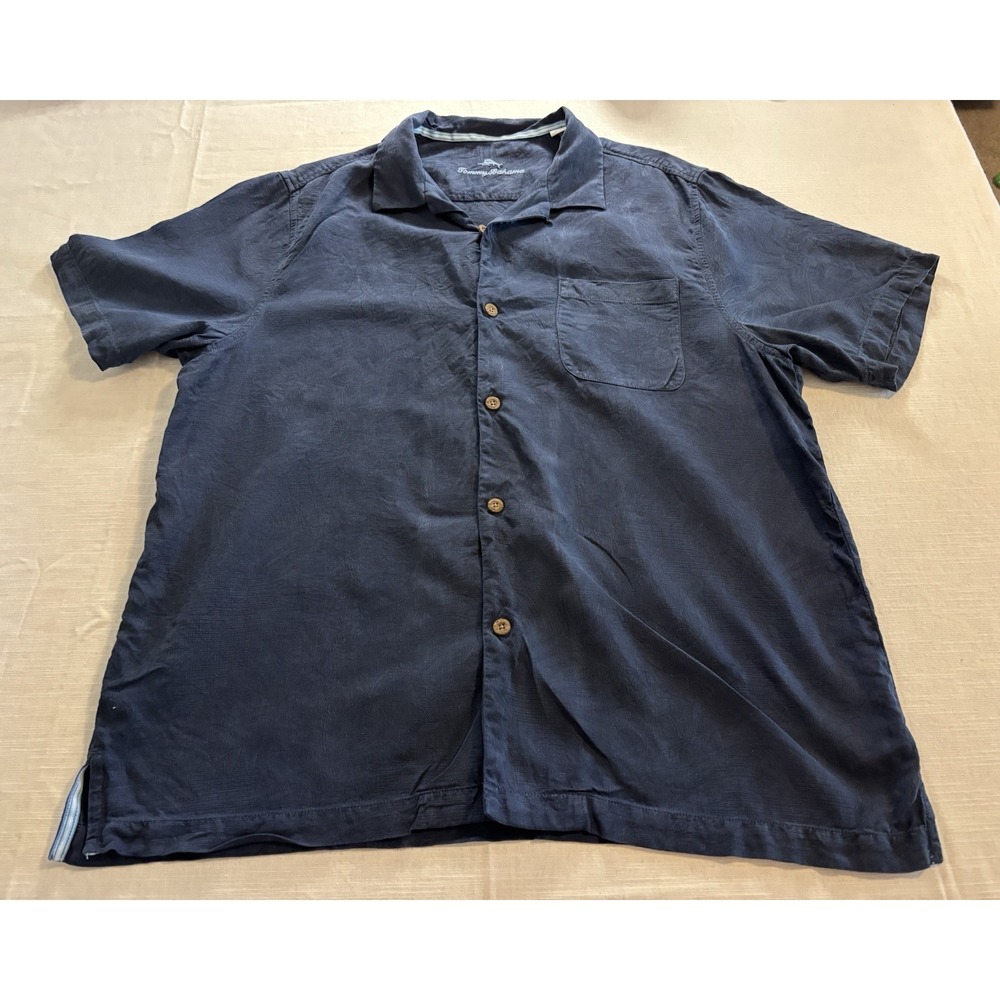 Tommy Bahama | Mens Navy Blue Tropical 100% SILK Shirt- Size XL